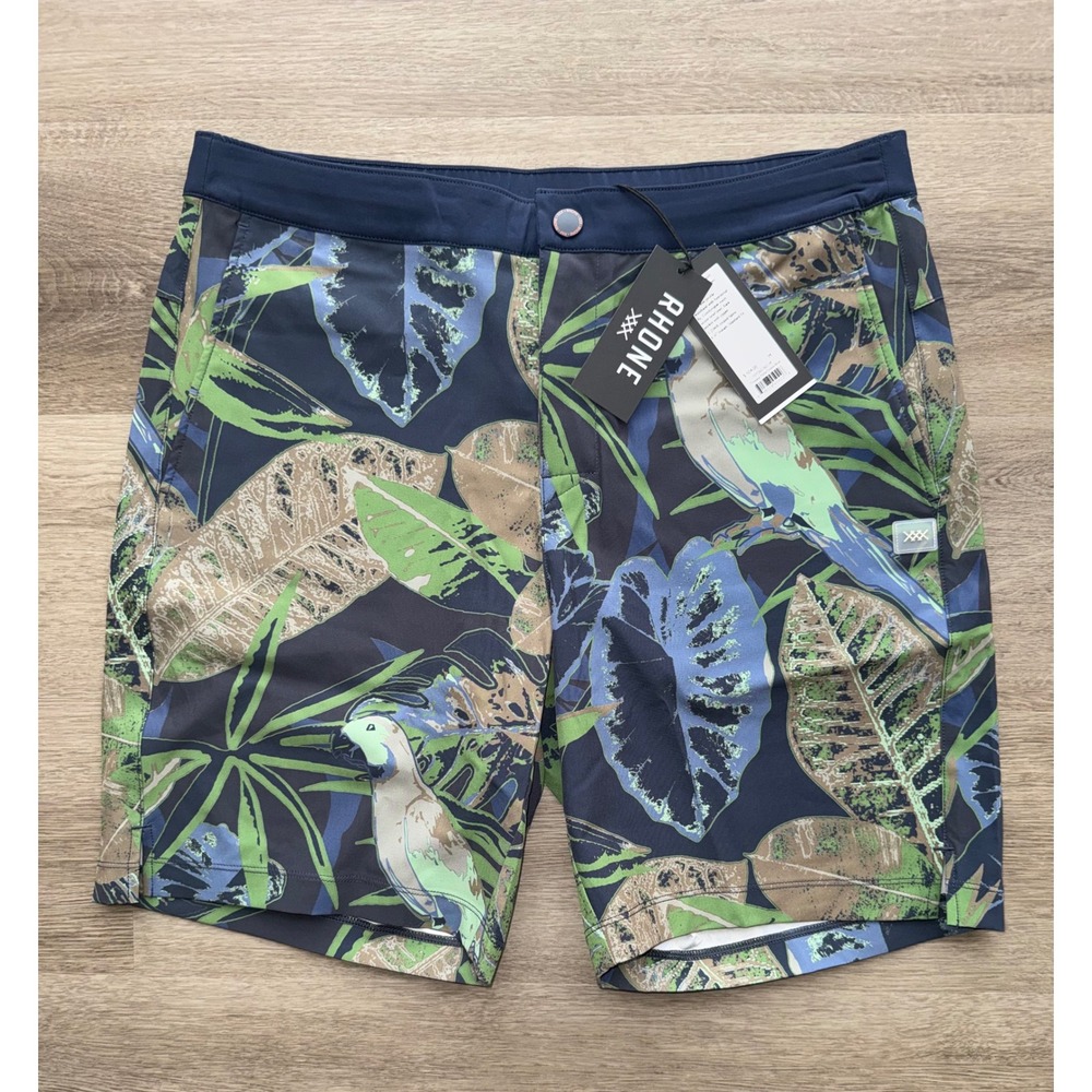 NWT Rhone Barrier Swim Shorts, Medium Birds Leaves